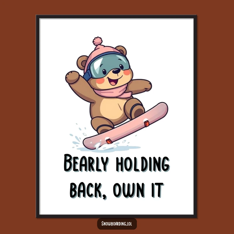 Free Printable Wall Art: Funny Bear Snowboarder - Downloadable