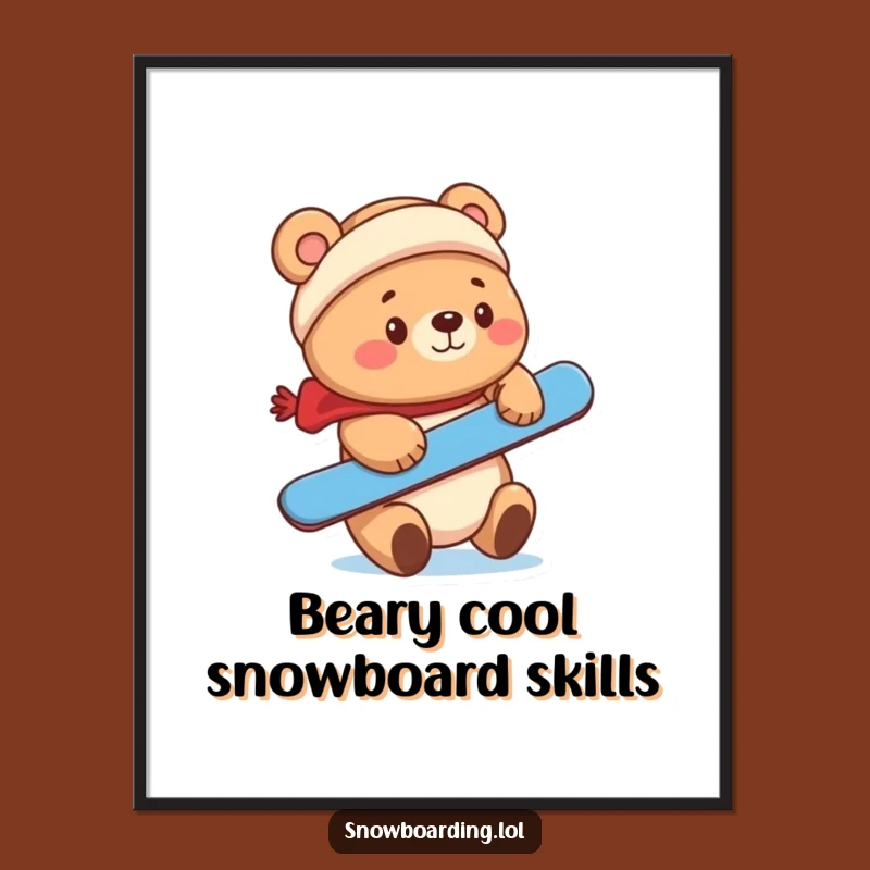 Free Printable Bear Wall Art: Snowboard Nose Balance Cartoon Decor