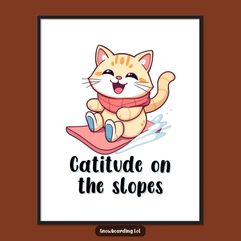 Free Printable Cat Wall Art: Snowboard Fun Cartoon Downloadable Decor