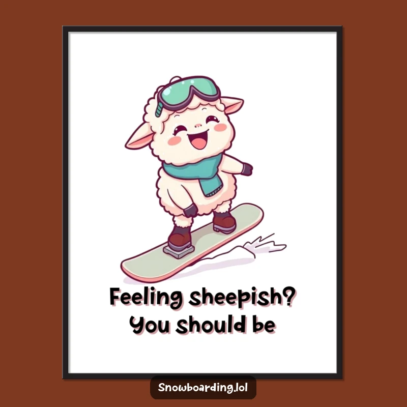 Free Printable Wall Art: Giggling Sheep Snowboarder Funny Downloadable Art