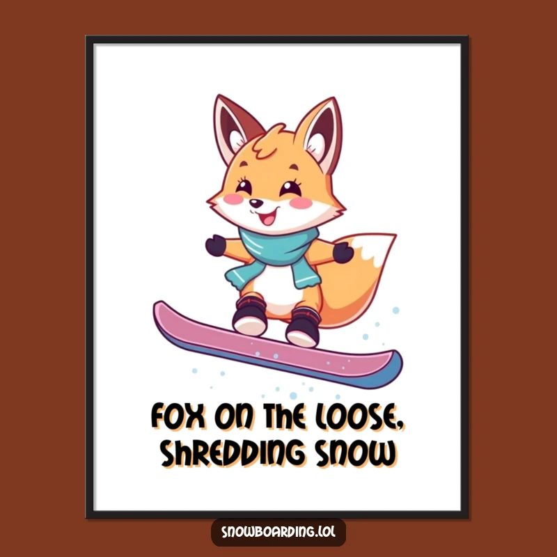 Funny Free Printable Wall Art Fox: Snowboarding Jump for Quirky Downloadable Decor