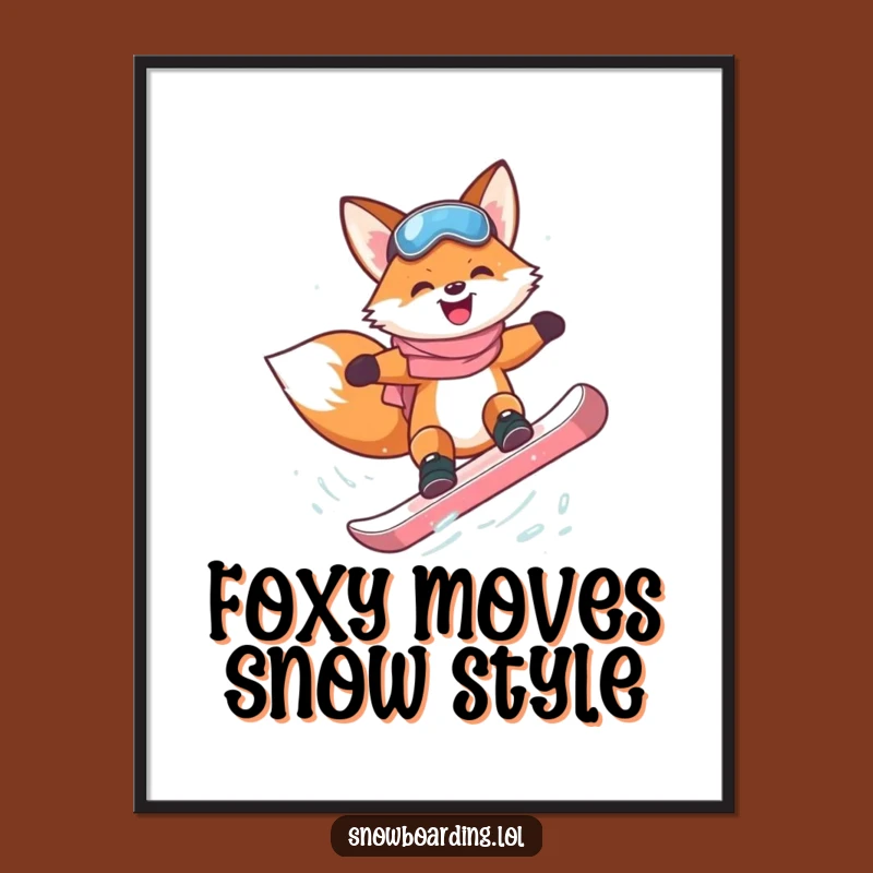 Free Printable Fox Wall Art: Snowboard Flip Cartoon Downloadable Decor