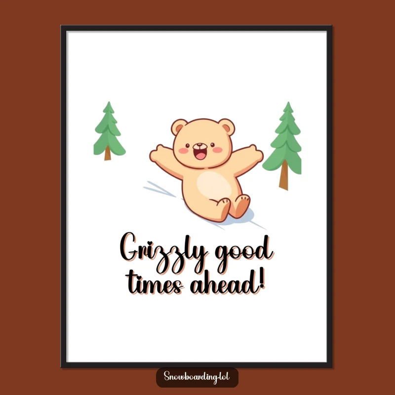 Free Printable Bear Art: Snowy Slide Downloadable Wall Decor