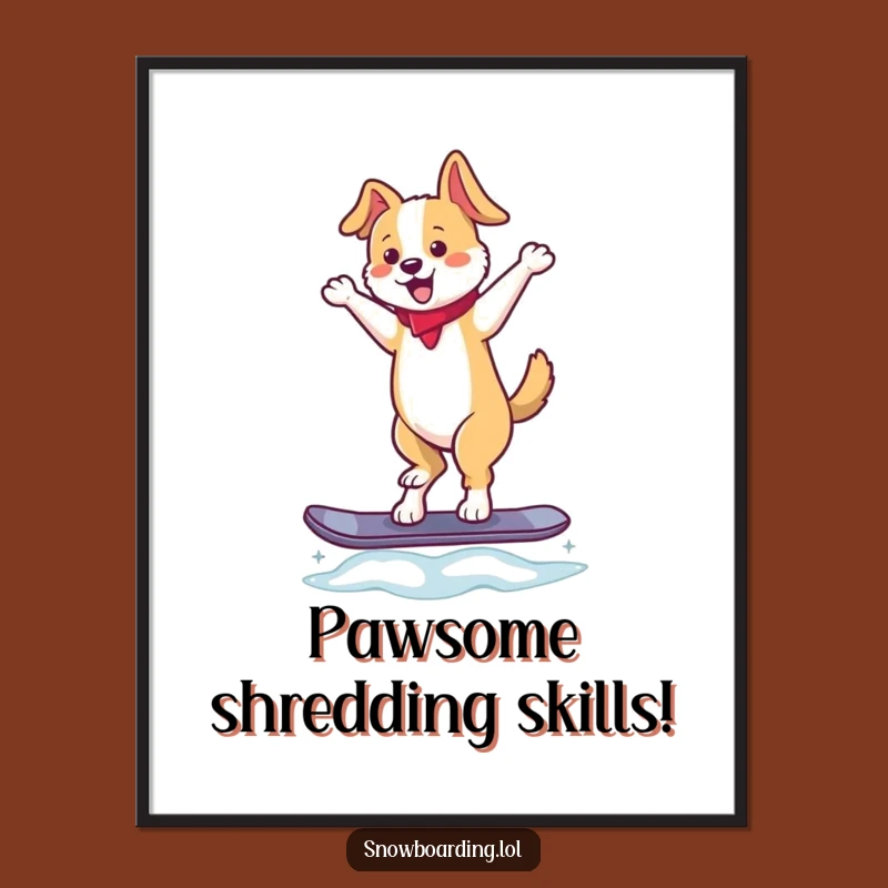 Free Printable Dog Snowboard Art: Funny Dancing Pup Wall Decor Downloadable