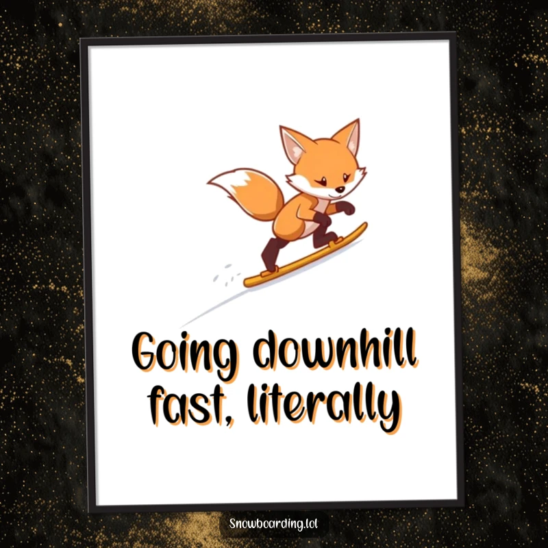 Funny Free Printable Wall Art: A determined fox expertly skis down a snowy mountain, bringing playful energy to your decor.