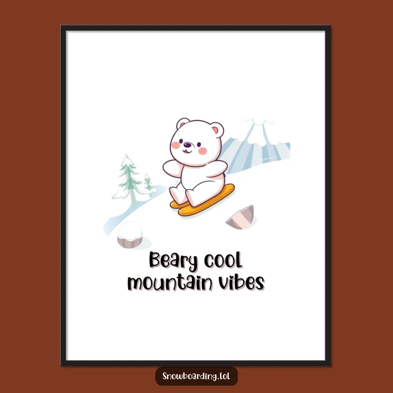 Free Printable Funny Wall Art: Happy Bear Snowy Mountain Adventure Decor