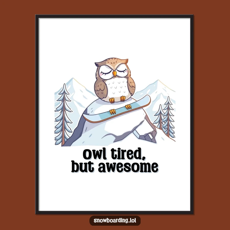 Free Printable Funny Wall Art: Tired Owl Snowy Peak Nap Decor