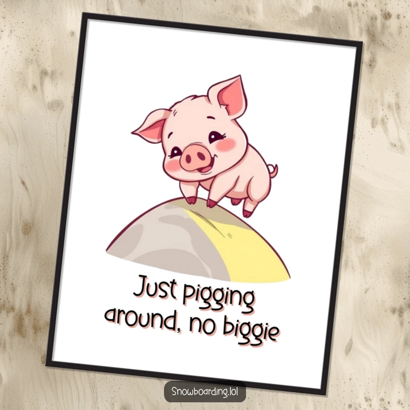Funny Free Printable Wall Art: A playful piglet comically wobbling down a gentle grassy slope, full of cute and funny movement.