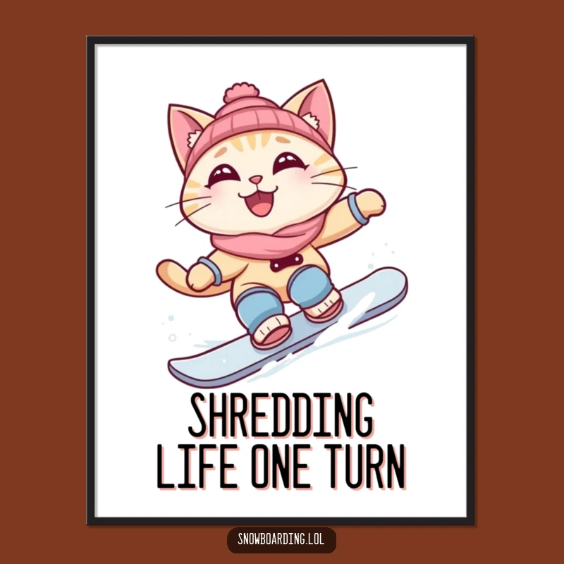 Free Printable Wall Art: Cat Snowboarding Turn for a Fun and Quirky Home Vibe
