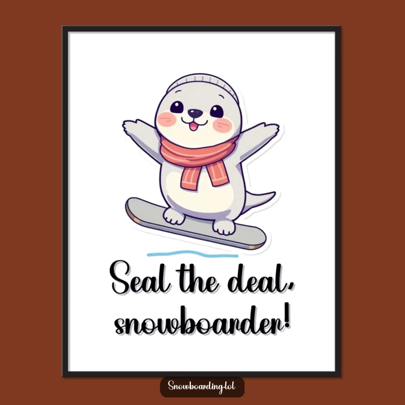 Free Printable Wall Art: Cheerful Seal Snowboarder - Fun Downloadable Decor!