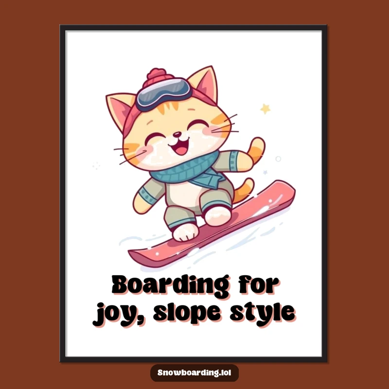 Free Printable Wall Art: Funny Cat Snowboarder - Hilarious Downloadable Decor
