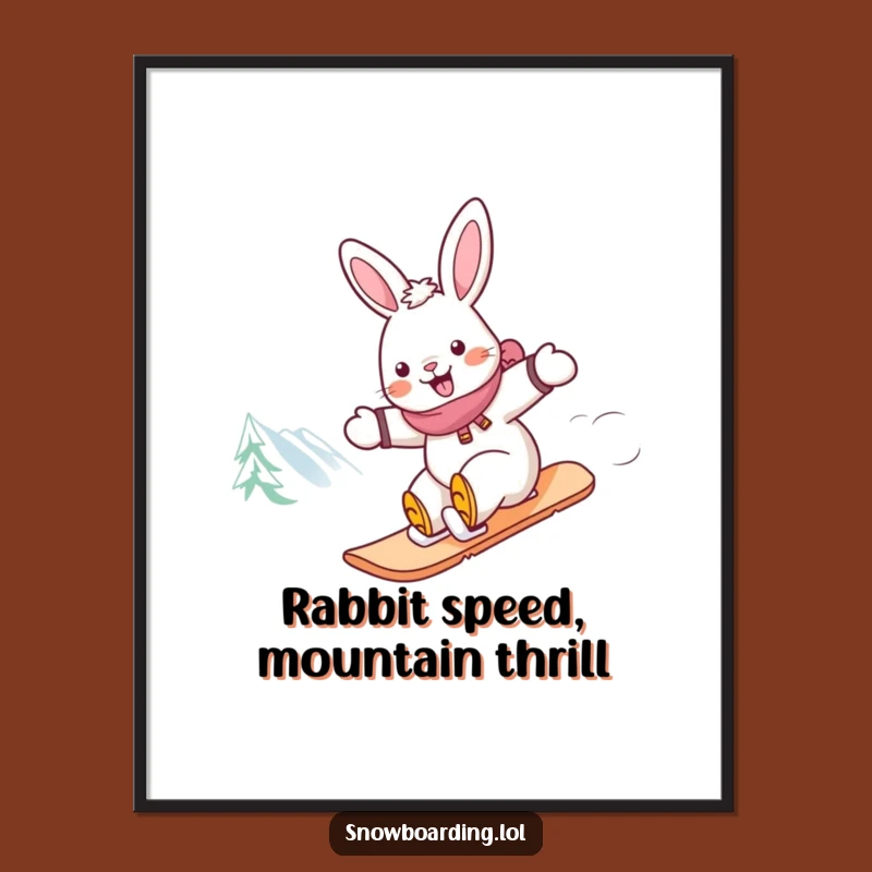 Free Printable Wall Art: Funny Rabbit Snowboarder - Downloadable Decor