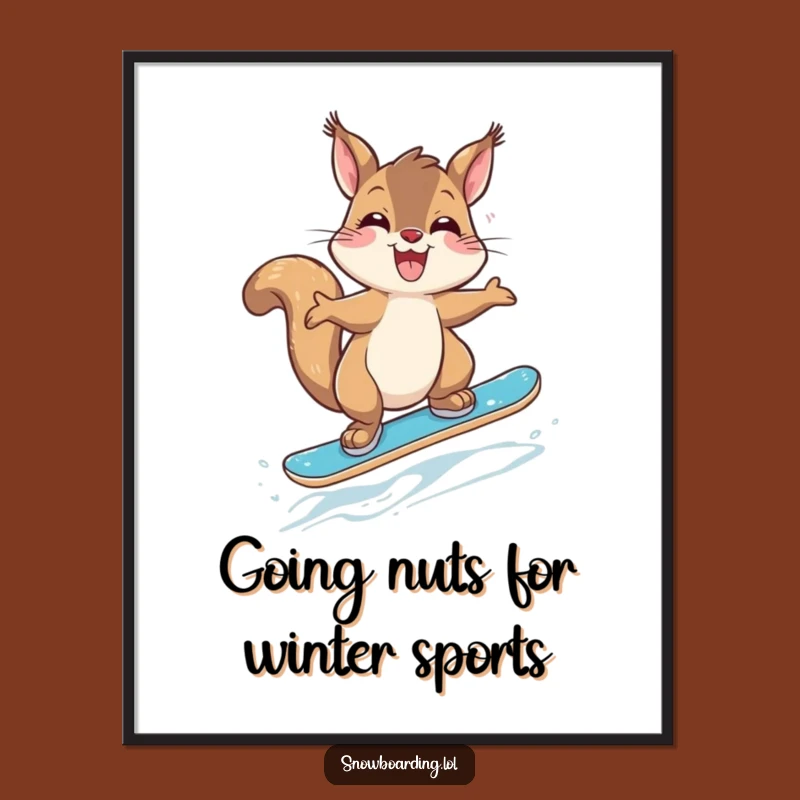 Free Printable Wall Art: Giggling Squirrel Snowboarding Action Art Gift!