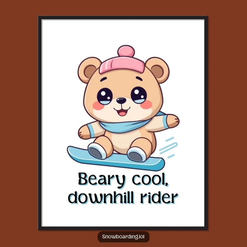 Funny Free Printable Wall Art Bear: Snowboarding Joy for Quirky Downloadable Decor