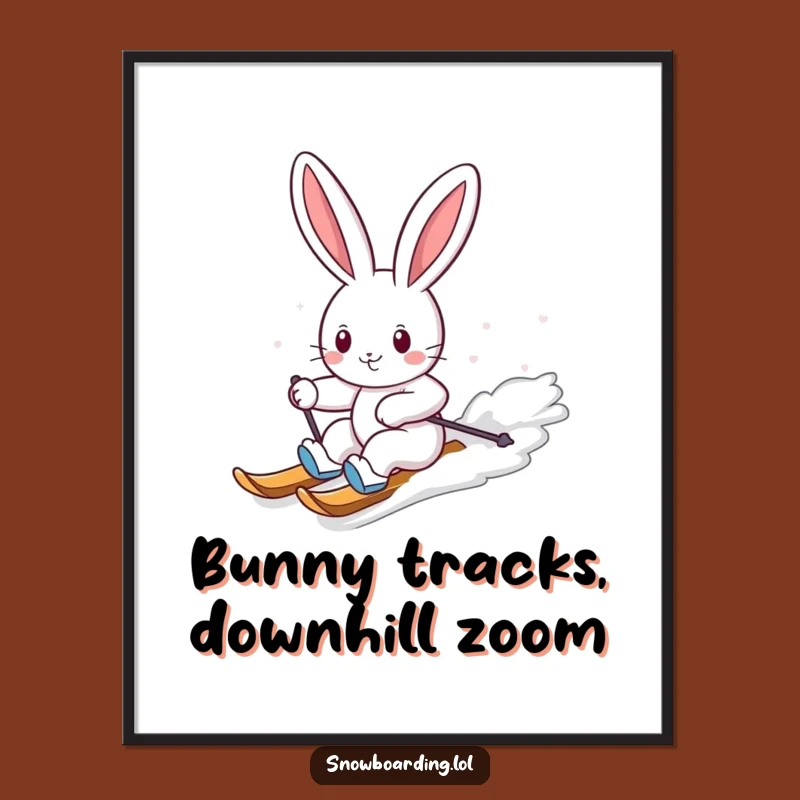 Funny Free Printable Wall Art Bunny: Snowy Slope Style for Quirky Downloadable Decor
