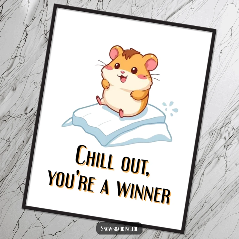 Funny Free Printable Wall Art: A cheerful hamster joyfully speeding down an icy incline, vibrant downloadable.