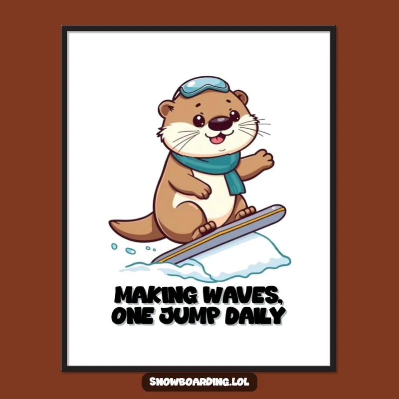 Funny Free Printable Wall Art: Proud Otter Snowboarder Jump Downloadable Art