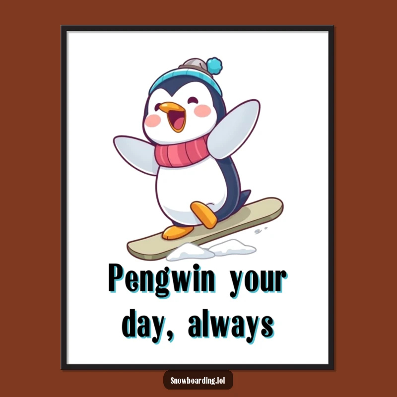 Funny Penguin Snowboarder Free Printable Wall Art Downloadable Decor!