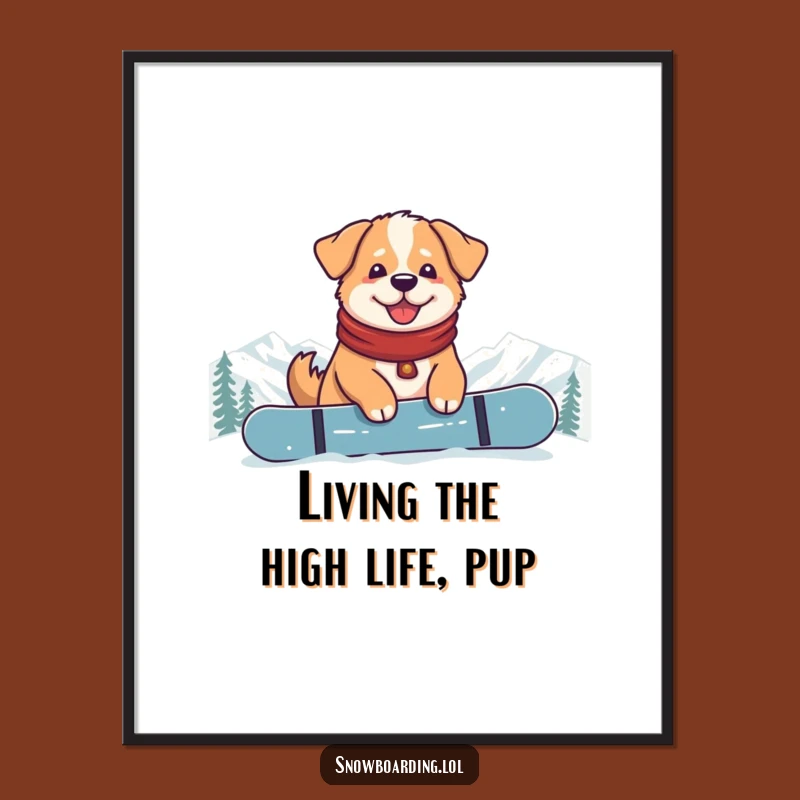 Free Printable Wall Art: Serene Dog Snowboarder Mountain View Art!