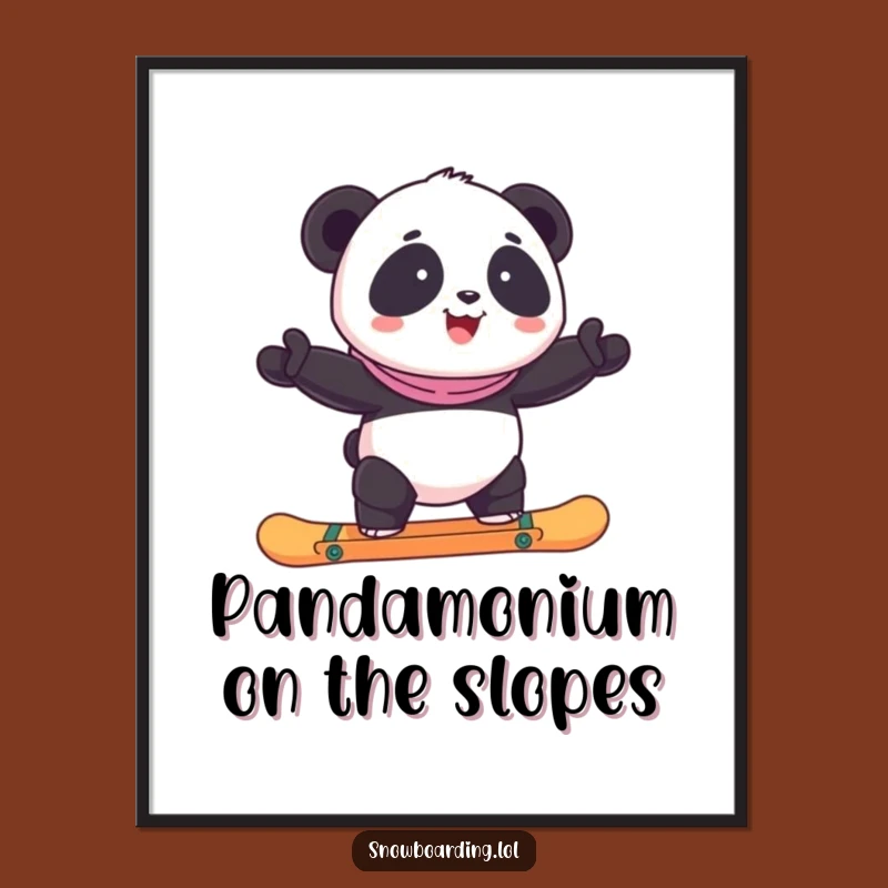 Free Printable Wall Art: Happy Panda Balancing on a Snowboard