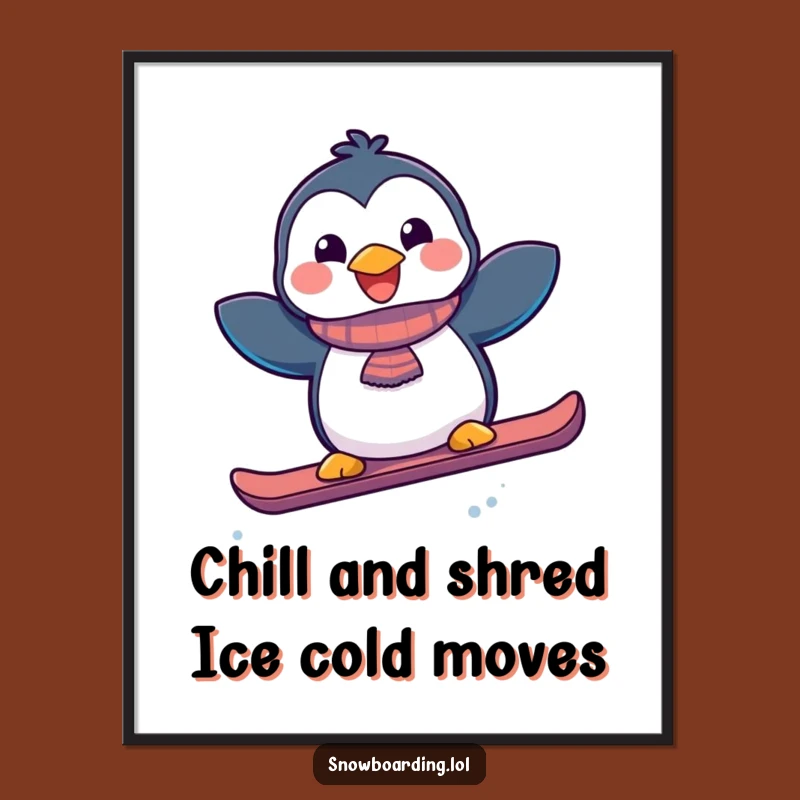 Penguin Snowboarder Wall Art Free Printable - Fun Downloadable Decor for Winter Lovers