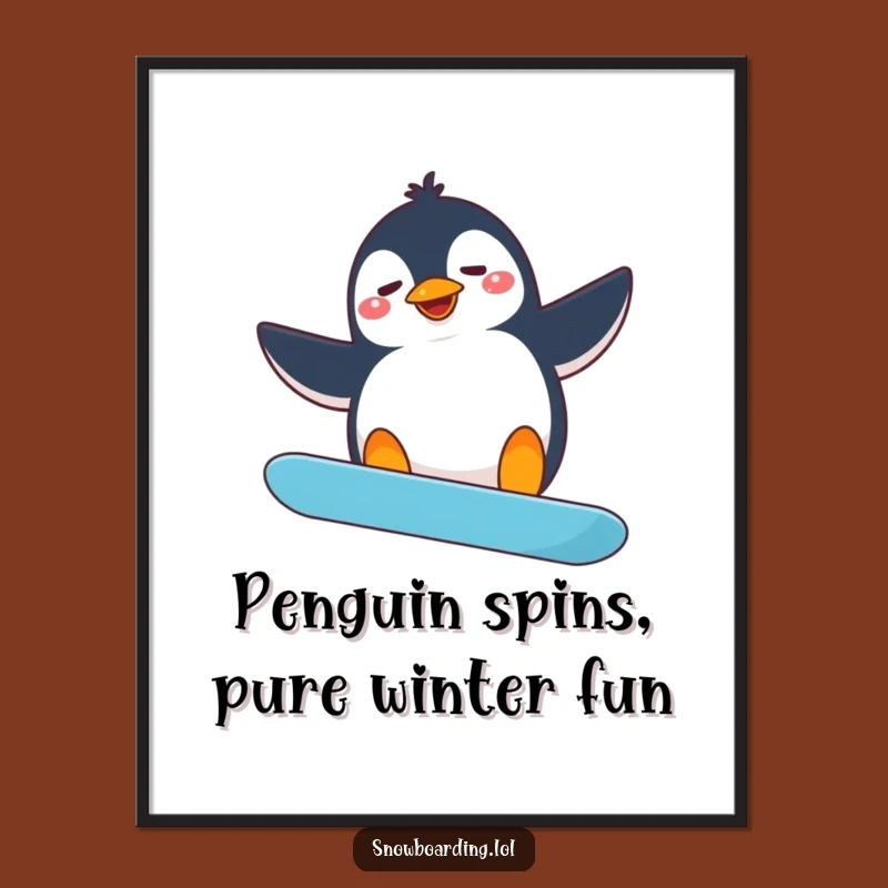 Free Printable Wall Art: Funny Penguin Snowboarder - Downloadable