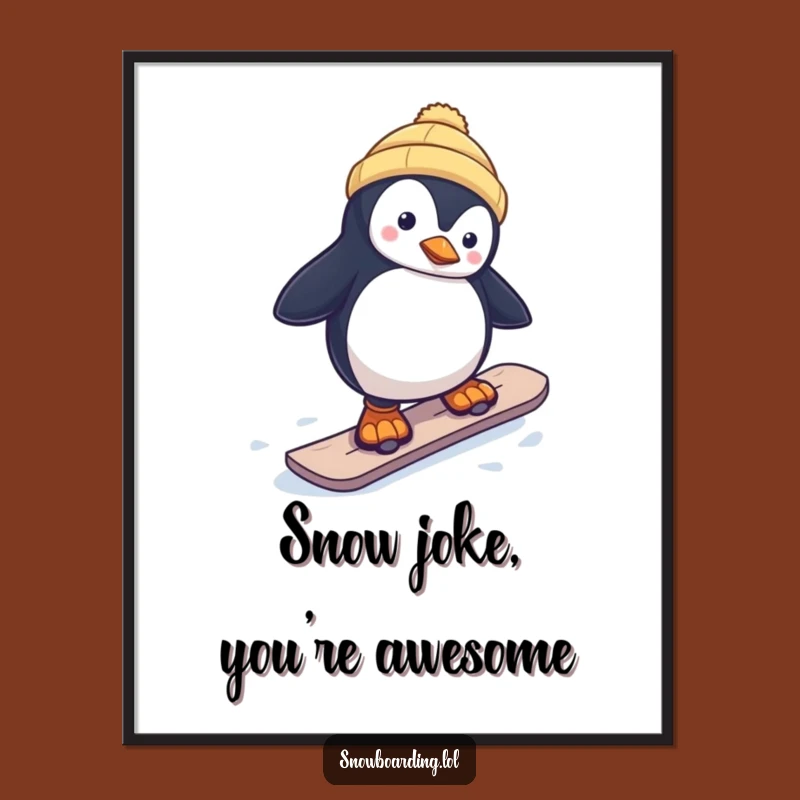 Funny Free Printable Wall Art: Curious Penguin Snowboarder