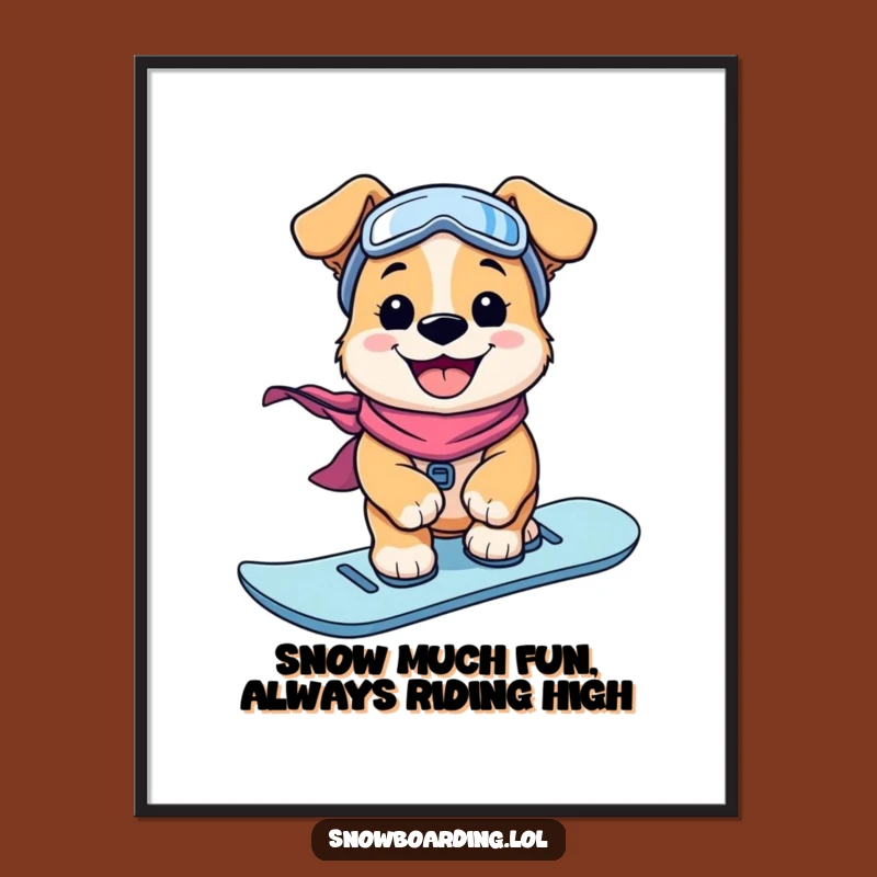 Funny Free Printable Wall Art: Playful Puppy Snowboarder Grin Downloadable Art