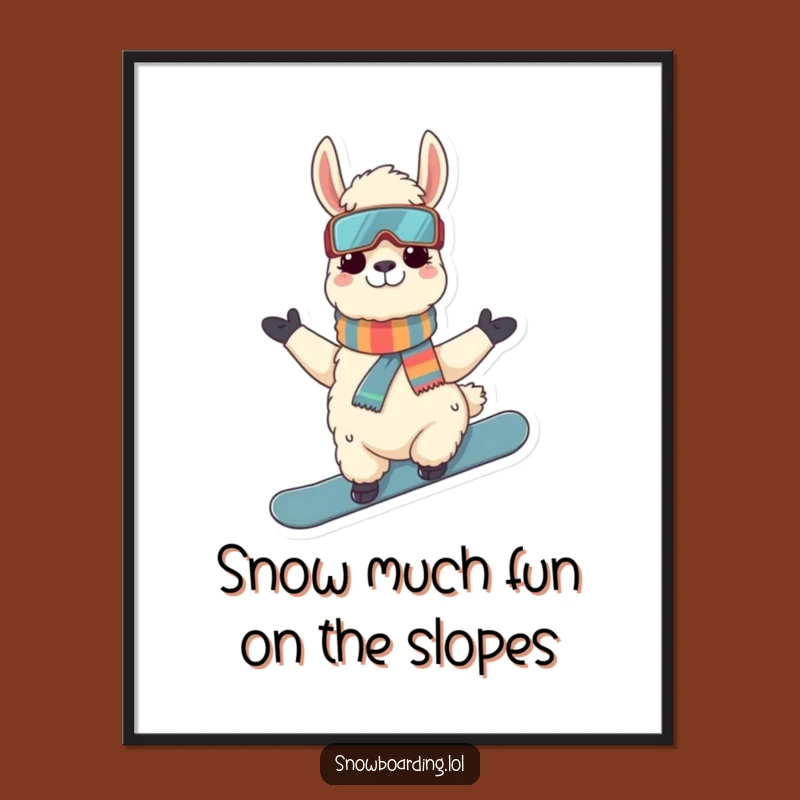 Free Printable Wall Art: Funny Llama Snowboarder Cool Dude Art Gift!