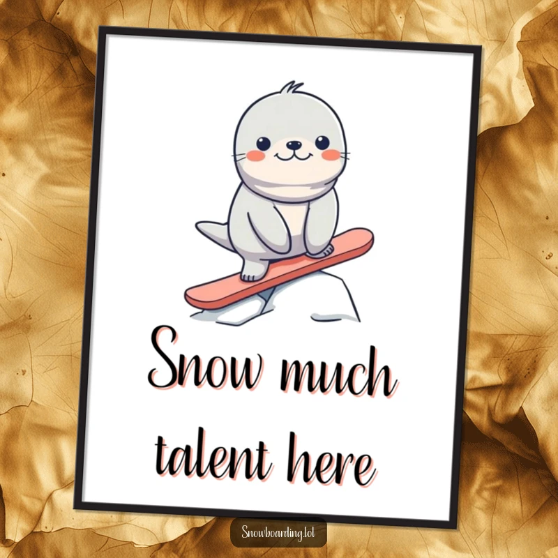 Funny Free Printable Wall Art: A smiling seal masterfully balances on a snowboard, bringing hilarious vibes to your decor.
