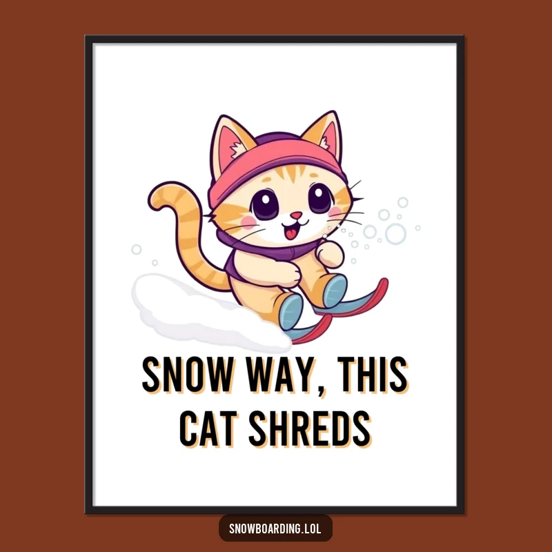Free Printable Snowboarding Cat Wall Art: Funny Downloadable Decor for Whimsical Spaces