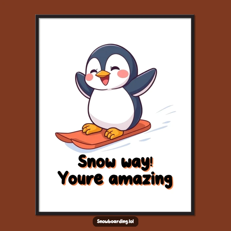Free Printable Penguin Wall Art: Joyful Snowboarder Cartoon Downloadable Decor