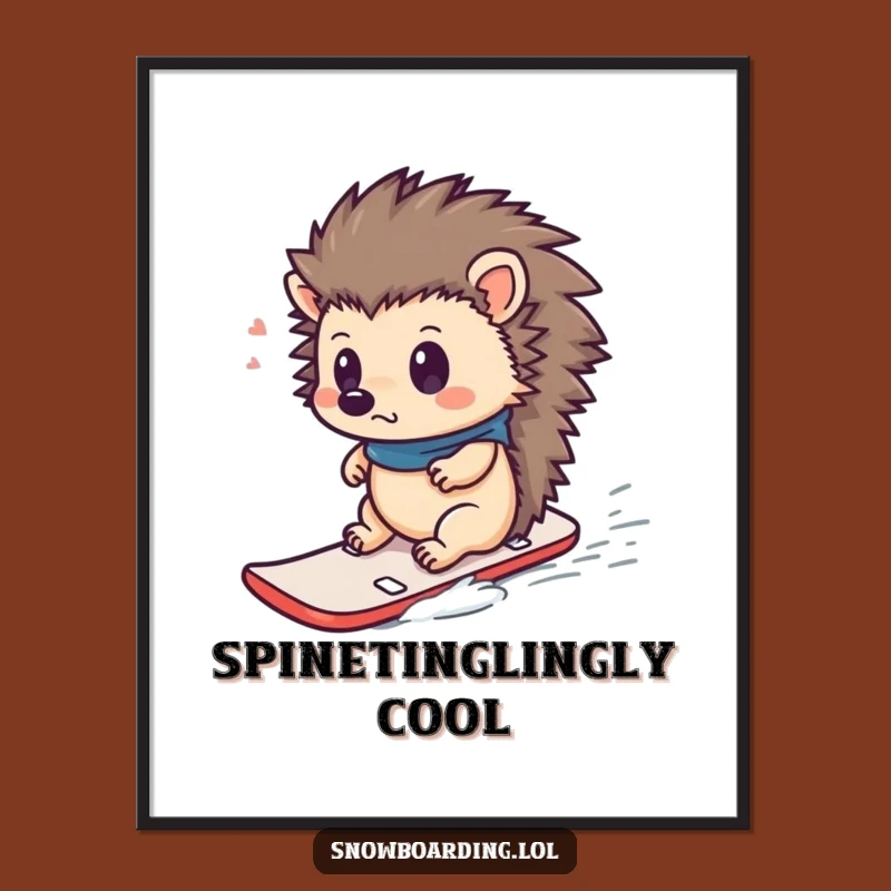 Funny Free Printable Wall Art: Surprised Hedgehog Snowboarder, Hilarious Downloadable Decor