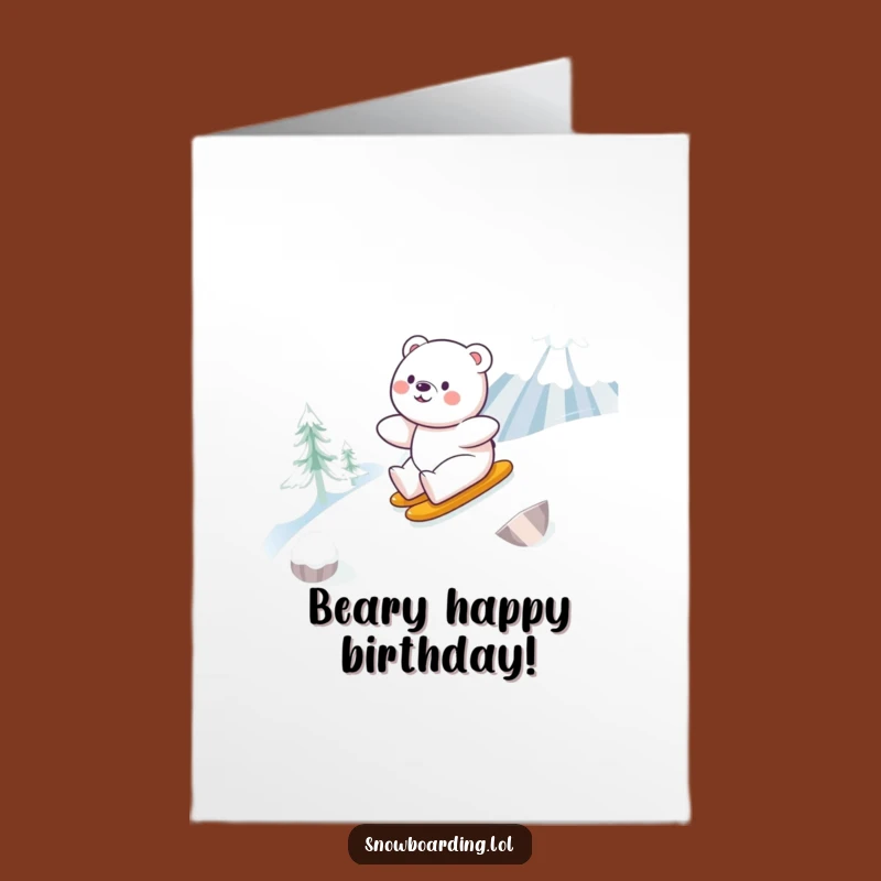 Free Printable Birthday Card: Happy Bear Snowboarding for Birthday Fun!