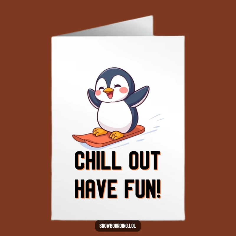 Free Printable Penguin Birthday Card: Joyful Snowboarder Downloadable Gift