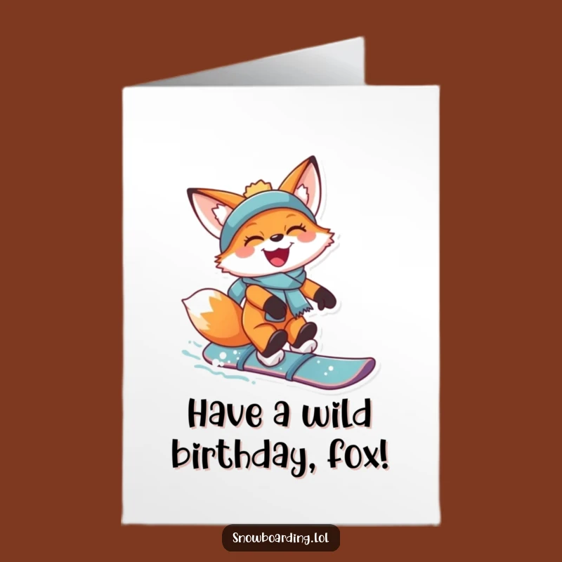 Extreme Free Printable Birthday Card: Snowboarding Fox Grinning Gift