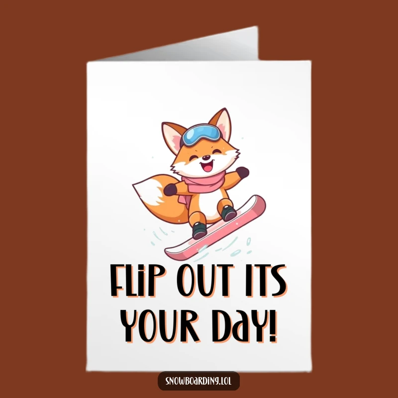 Free Printable Fox Birthday Card: Snowboard Flip Downloadable Fun Gift