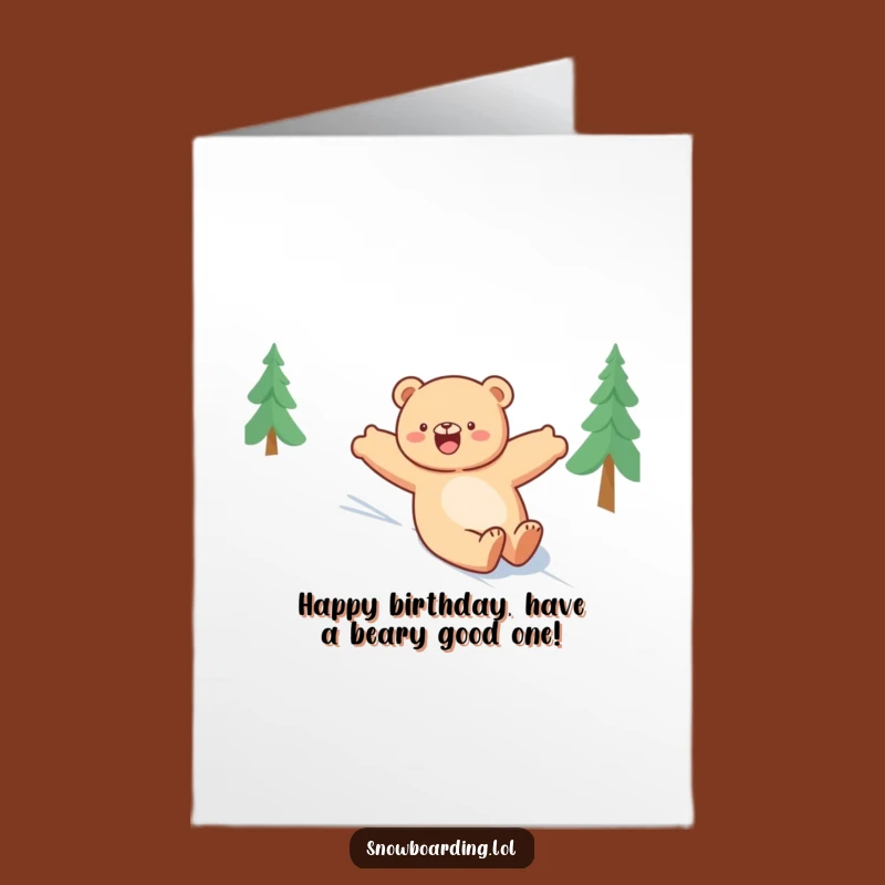 Free Printable Bear Birthday Card: Snowy Slide Downloadable Gift