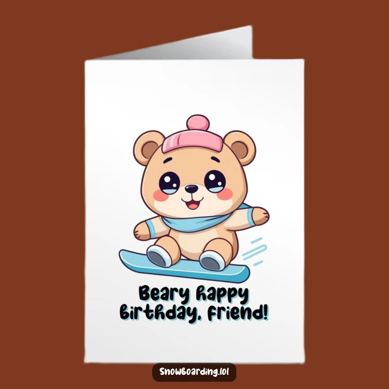 Free Printable Birthday Card Bear: Wide-Eyed Snowboarding Fun for a Downloadable Gift