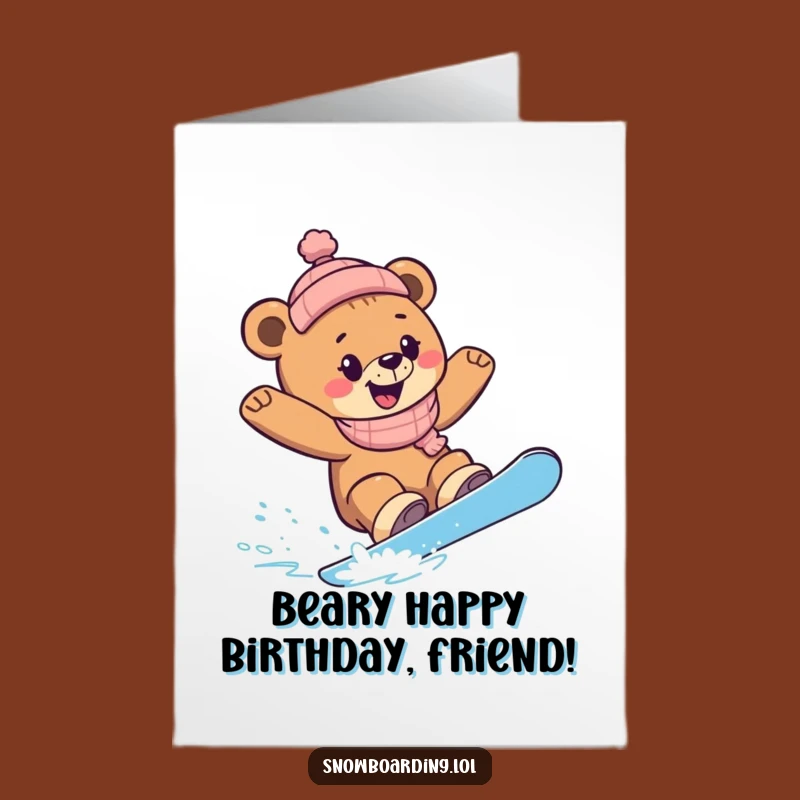 Free Printable Birthday Card: Funny Snowboarding Bear Cub - Downloadable Fun Gift