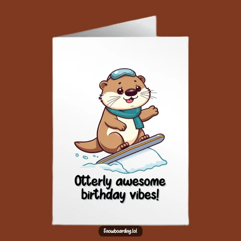 Free Printable Birthday Card: Proud Otter Snowboarder Jump Downloadable Gift