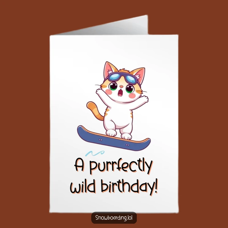 Free Printable Surprised Cat Snowboard Card - Funny Birthday Downloadable Gift