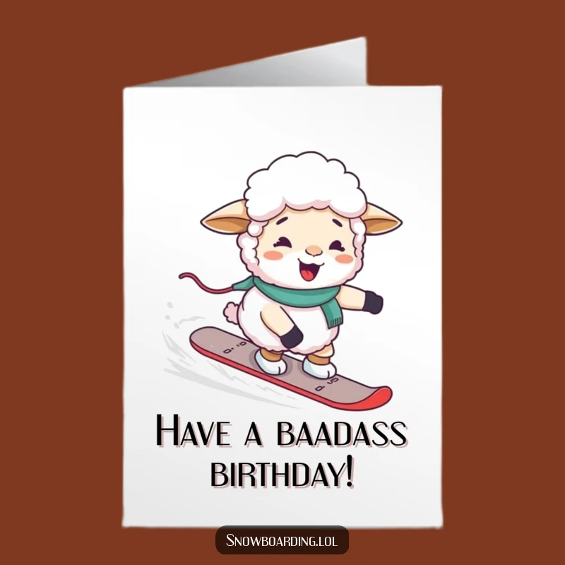 Free Printable Bday Card: Giggling Sheep Snowboarder - Hilarious Fun!