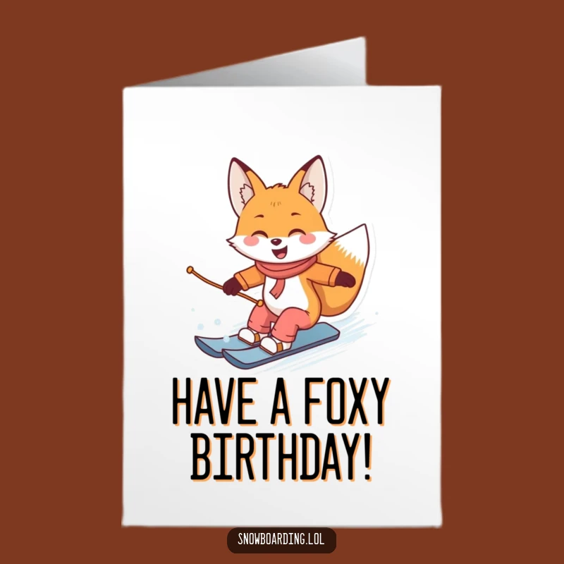 Free Printable Snowboard Fox Birthday Card: Foxy Fun Downloadable Birthday Gift!