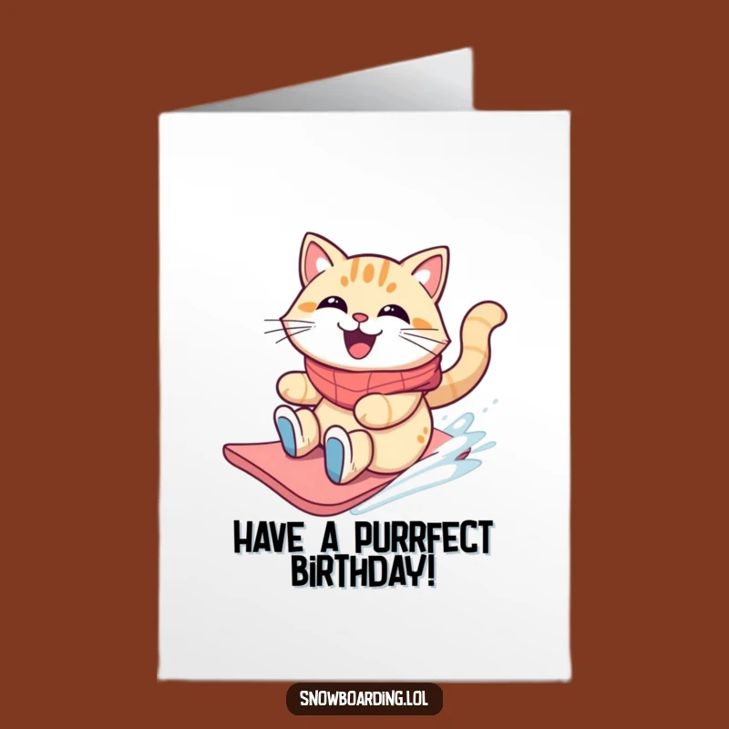 Free Printable Cat Birthday Card: Snowboard Fun Downloadable Gift