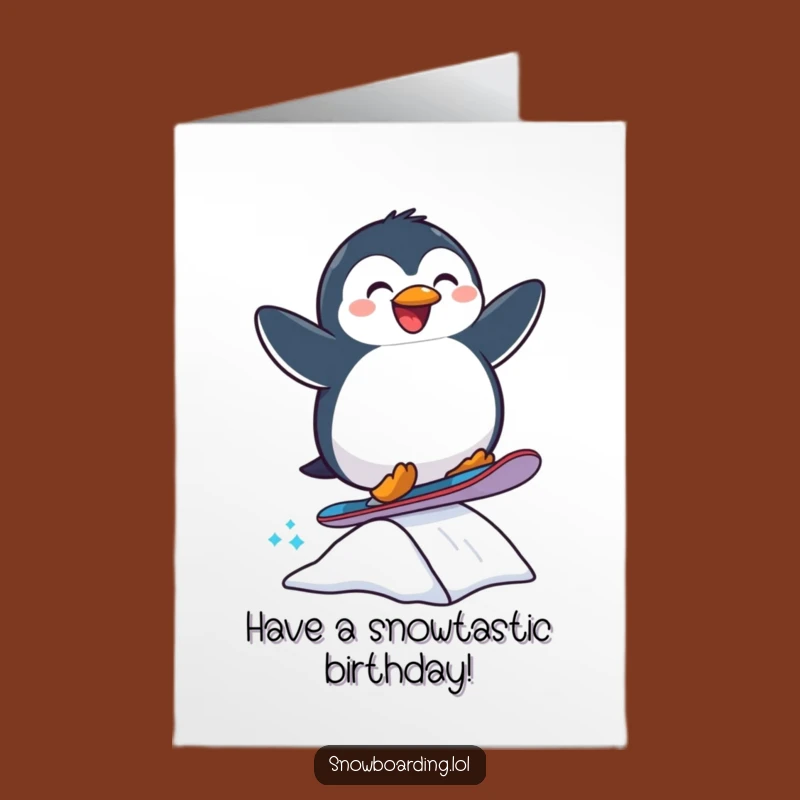 Free Printable Birthday Card: Penguin Snowboard Jump for an Awesome and Cool Celebration