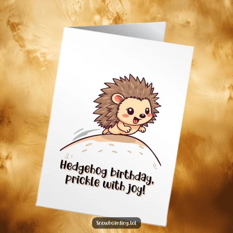 Funny Free Printable Birthday Card: A happy hedgehog with a determined smile zooms down a steep hill.