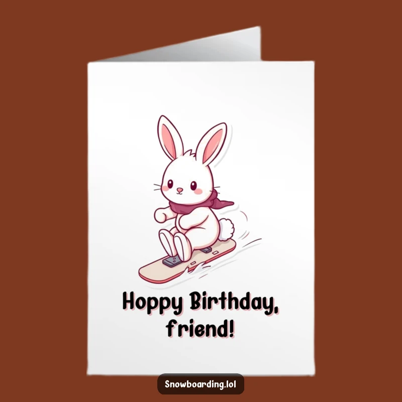 Free Printable Bunny Birthday Card: Fun Snowboarder Rabbit Downloadable