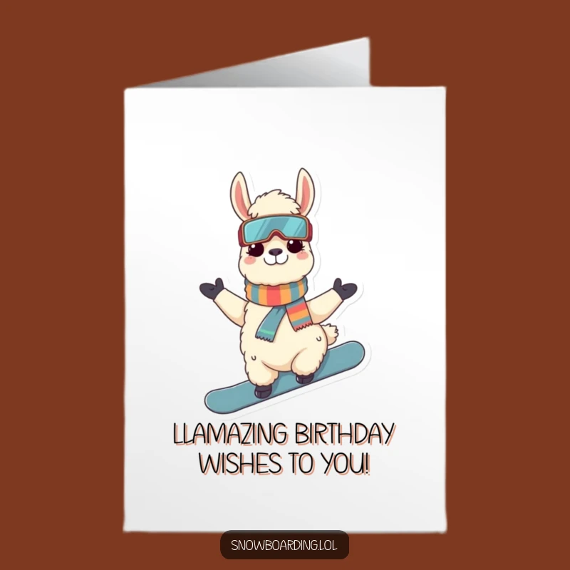 Free Printable Birthday Card: Funny Llama Snowboarder Surprise Gift!