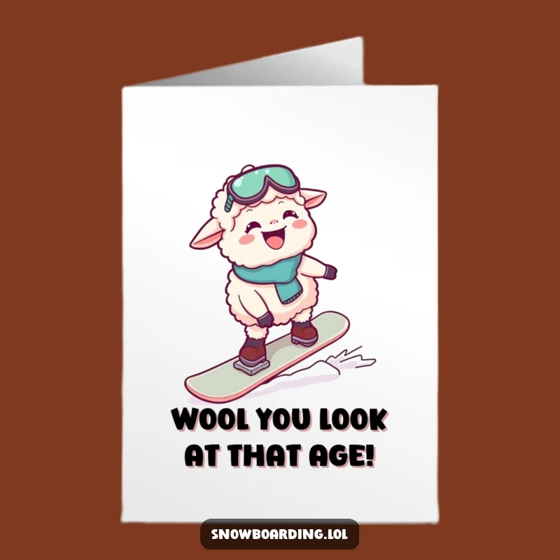 Free Printable Birthday Card: Giggling Sheep Snowboarder Funny Downloadable Gift
